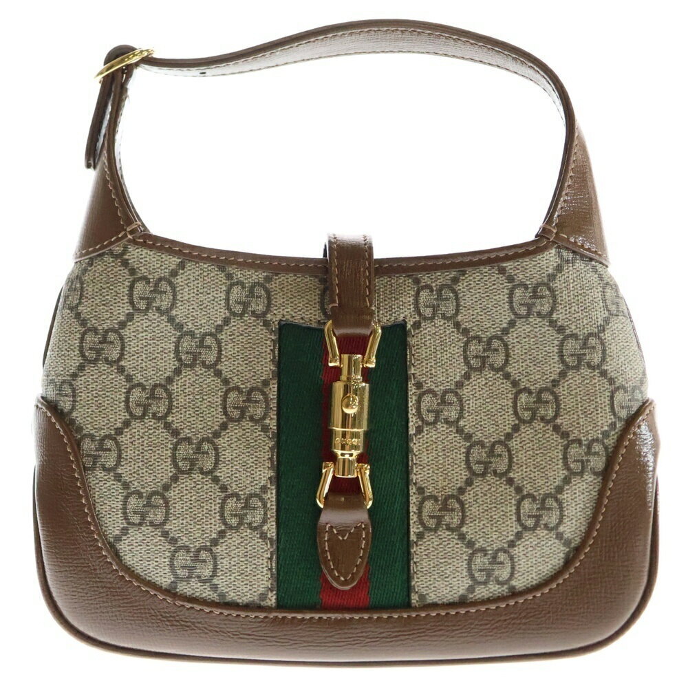 GUCCI Jackie Handbag Shoulder Bag Brown Canvas Leather RED